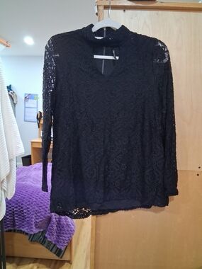 Skye's the Limit Black Lace Long-Sleeve High-Neck Blouse